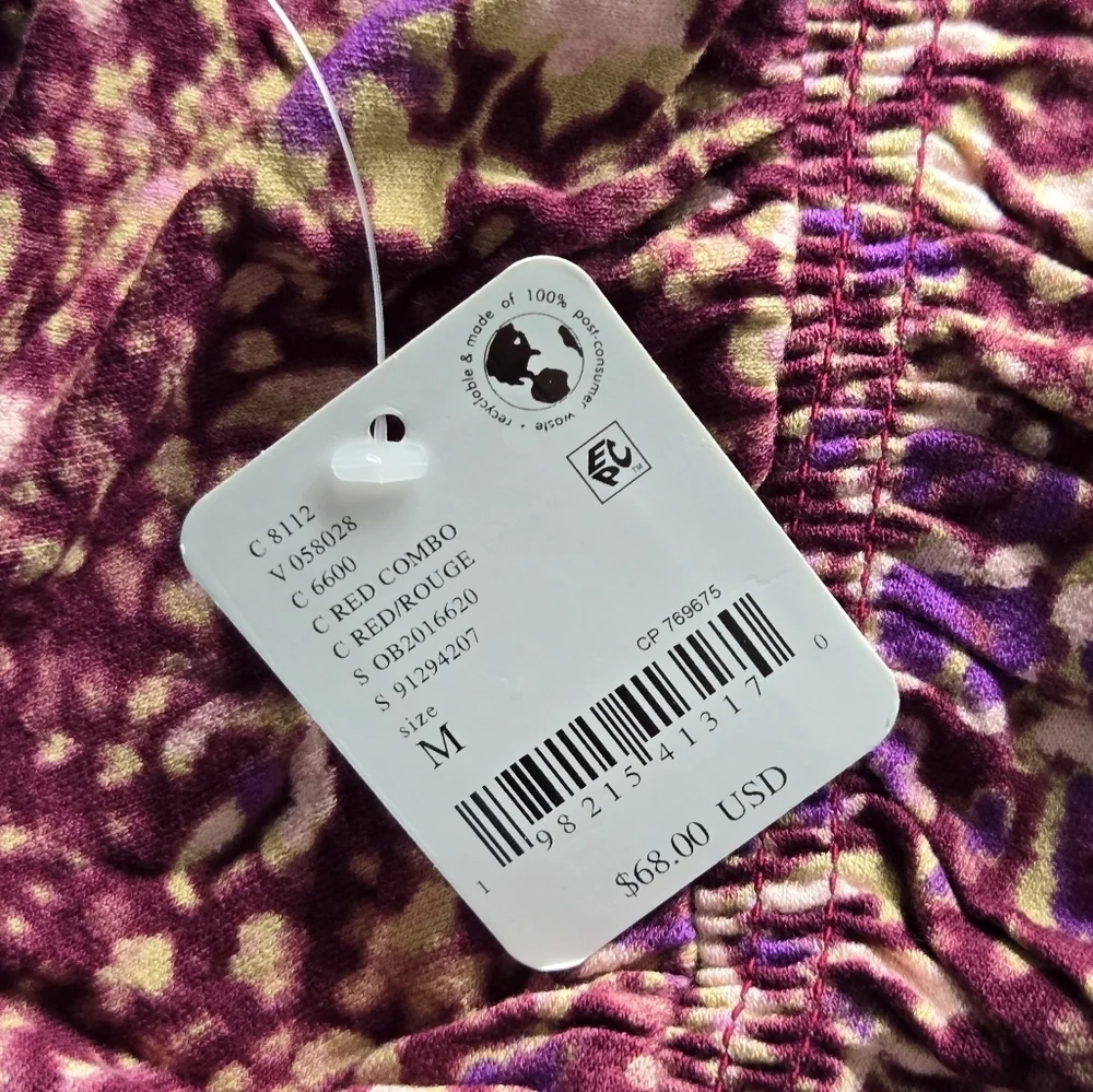 Free People Pink and Purple Tie Front Crop Blouse, MEDIUM